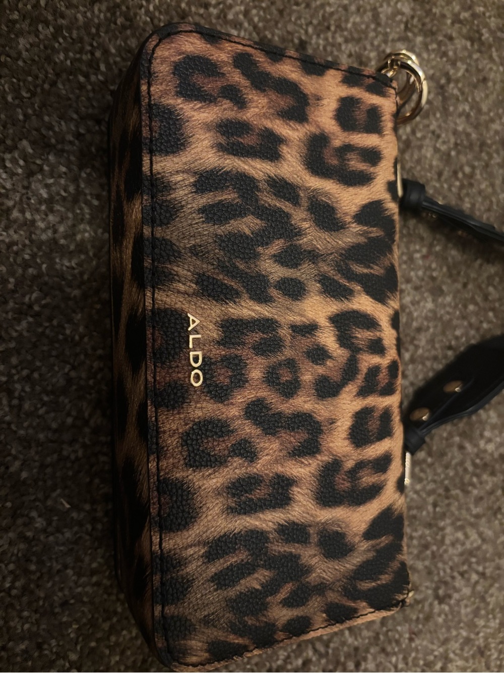 ALDO Leopard Animal Print Small Shoulder Bag Zip Detachable Strap Gold Brown